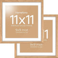 Homeforia 11x11 Picture Frame Wood, High-End Natural Oak 11 x 11 Thin Square Poster Frames with Mat 9 by 9 inch Photo, 11by11 Light Wooden Frame Matted to 9x9 Print, Tempered Glass, Wall Kit, Set of 2