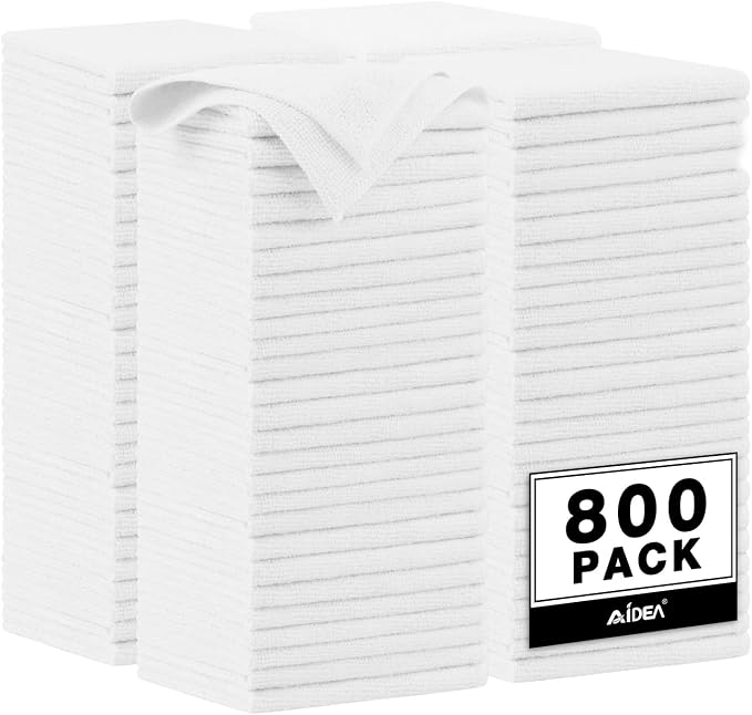 AIDEA White Microfiber Cleaning Cloth-800PK, Microfiber Towels, 12×12" | Shop by AIDEAHOME
