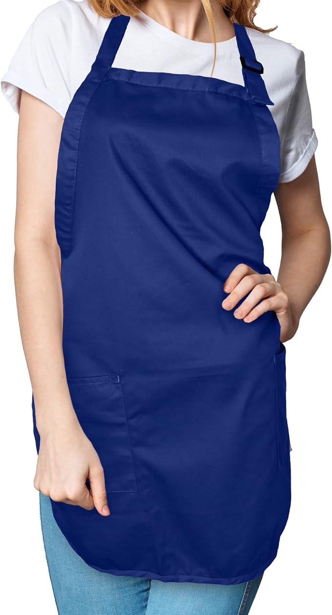 DALIX Apron Commercial Restaurant Home Bib Spun Poly Cotton Kitchen Aprons (2 Pockets) in Navy Blue 12 Pack