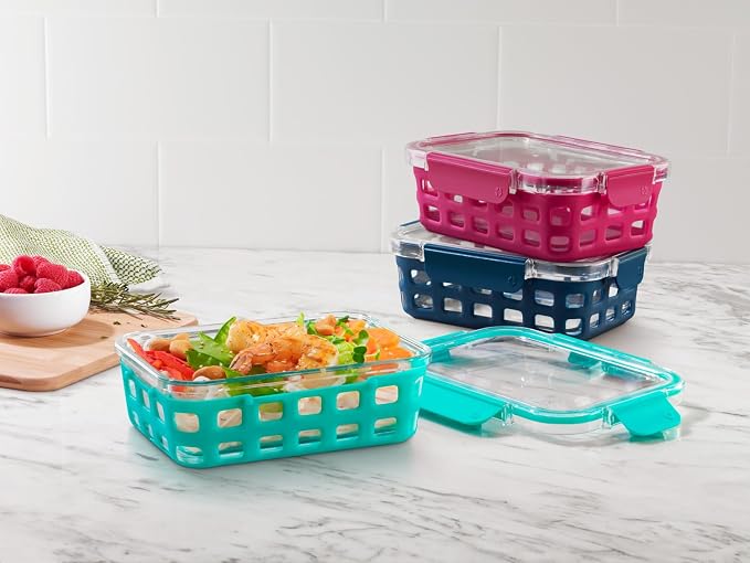 Ello Duraglass 3.4 Cup Glass Meal Prep Containers, 3 Pack, Mixed Berry | Glass - Image 6