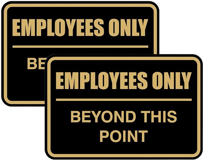 All Quality Classic Framed Employees Only Beyond This Point Wall or Door Sign | Easy to Install Business Signage - Large (Black-Gold) 2 Pack
