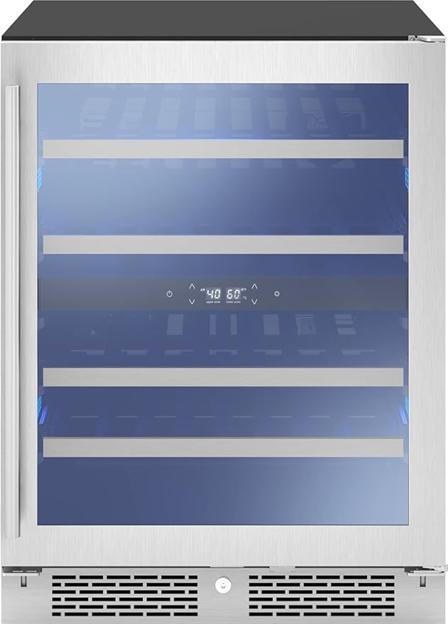 Zephyr Presrv 24" Wine Fridge ADA Dual Zone Under Counter - Countertop Mini Wine Cooler Cellars Small Cabinet Wine Refrigerator Home Bar Chiller Freestanding with Glass Door - 37 Bottles 750ml