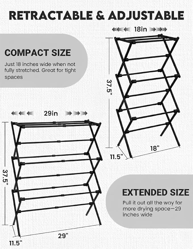 3-Tier Metal Folding Clothes Drying Rack, Laundry Drying Rack Clothing | - Image 4