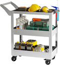 3-Tier Gauge Stainless Steel Multi-Functional cart, 1100-pound Heavy-Duty Wheeled Service cart, Wheeled Rolling Tool cart, Suitable for Mechanics, garages, workshops, Warehouses