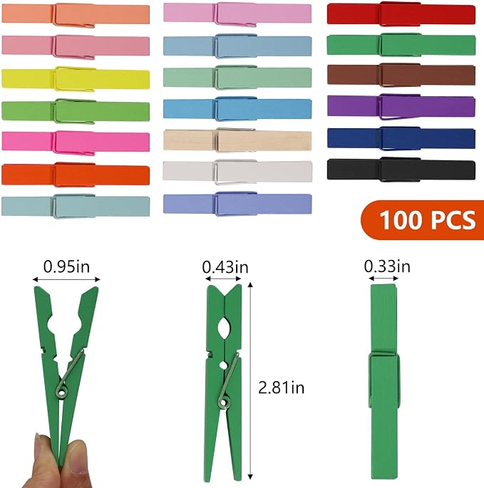 100Pcs Colored Clothes Pins Wooden, Clothespins - Image 2
