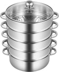 Stainless Steel Steamer Pot, 10.3-Inch Steamer for Cooking, 5-Tier Food Steam Pots with Lid for Cooking Vegetables, Seafood, Soups, Stews, Dumplings and Pasta