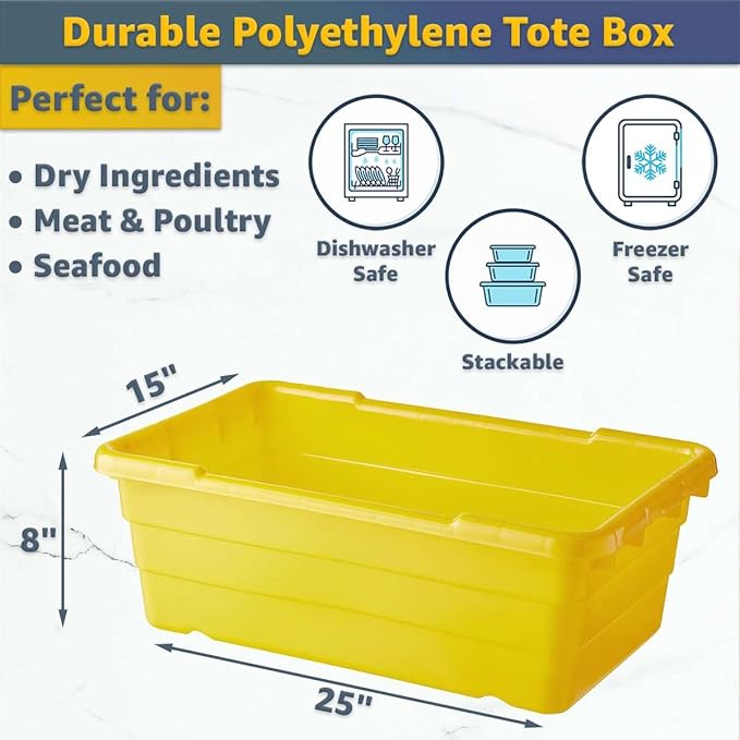 19"x26"x69" Mobile Aluminum Lug Rack with 6 Yellow Meat Lugs/Tote Boxes - NSF Heavy-Duty Commercial Portable Storage Cart with 5" Casters, 400 lb., Food Prep and Dishroom Durable Utility Rack