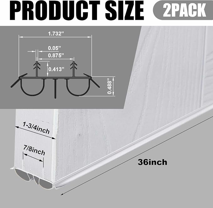 Pushglossy 2 Pcs 36" Kerf Door Sweep Double Bubble Kerf White | 1-3/4" Wide - Image 2