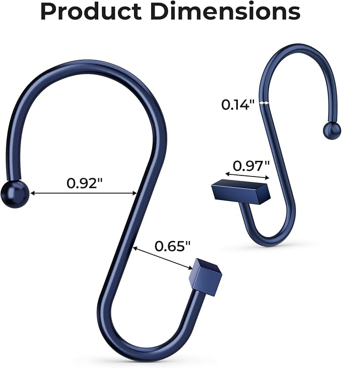 Navy Blue Shower Curtain Hooks, Bathway Shower Curtain Rings Rust Proof - Image 2