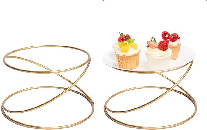 HPC DECOR Set of 4 Gold Yellow Metal Wire Pizza Pan Riser Stands- Round Pizza Tray Riser Rack - Tabletop Display Racks for Food Platter Tray- Metal Display Stands for Home, Restaurant and Party