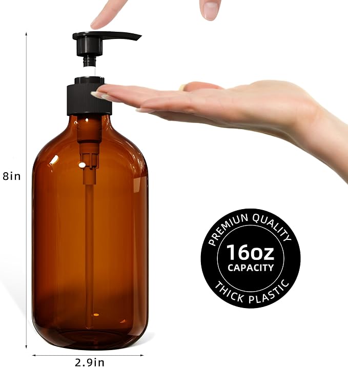 2PCS Amber Dish Soap Dispenser for Kitchen, Plastic Soap and Liquid Dispenser - Image 5