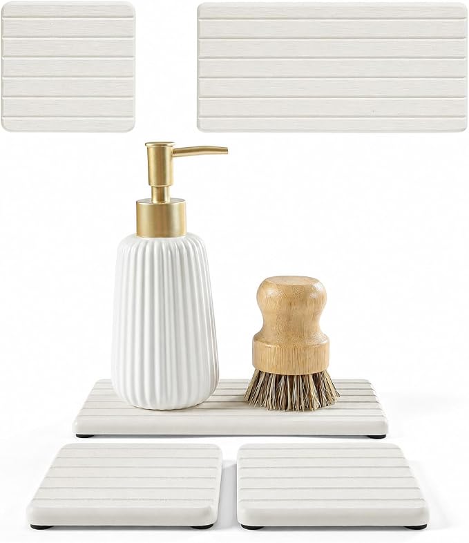 Diatomaceous Earth Sink Organizer Tray Set, Faucet Splash Guard by Homdiva