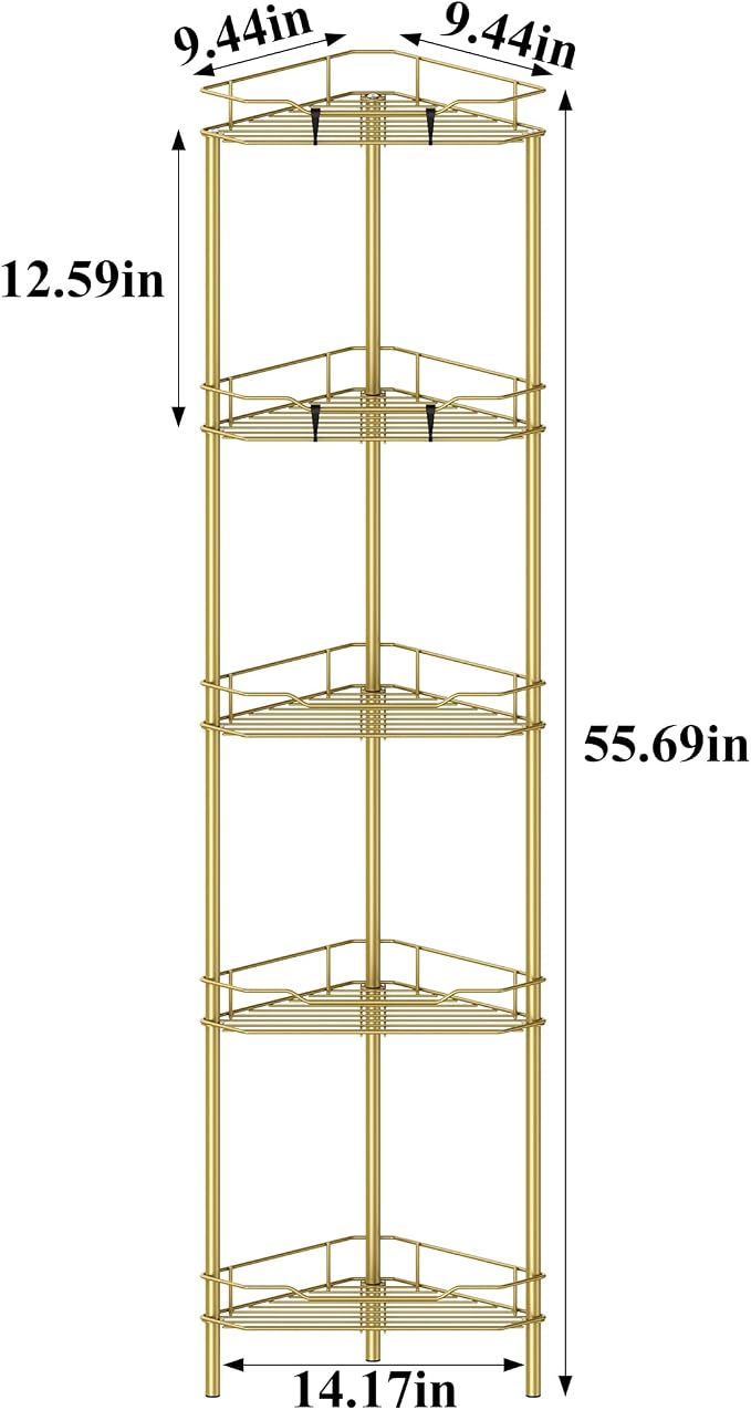 HuggieGems Metal Floor Standing Corner Shower Caddy, 5 Tier - Image 7