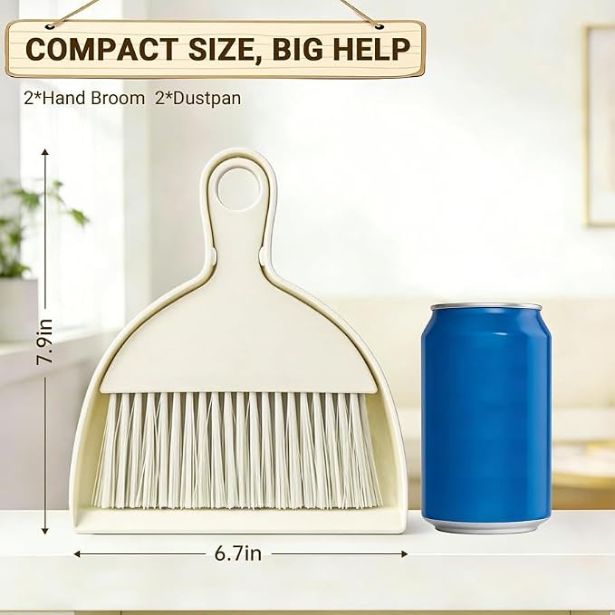 THINKLEARN 2PCS Small Dust Pan and Brush Set, Mini Broom Dustpan Kit - Image 2
