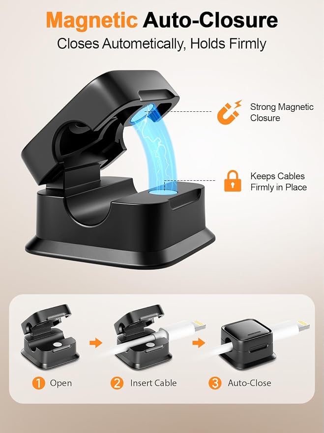 9 Pack Cord Organizer, Magnetic Cable Clips, Under Desk Management, Strong - Image 5
