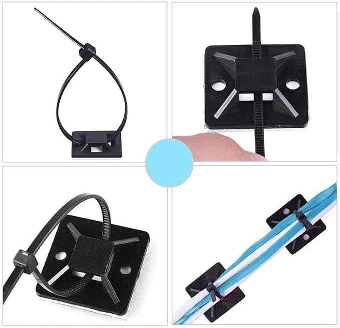 HS Cable Tie Mounts Self Adhesive with Screw Hole Zip Wire Tie Mounting Base Holder (100 Pack) Squares 1x1 Inch,Black
