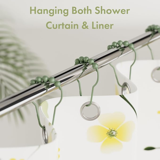 Shower Curtain Hooks, Decorative Shower Curtain Hooks, Sage Green Rustproof - Image 2