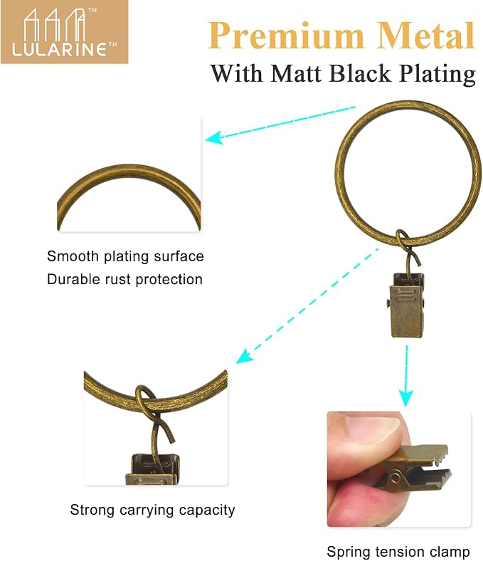 20 Pack Curtain Rings with Clips 1.5" Interior Diameter, Metal Drapery Clips - Image 3