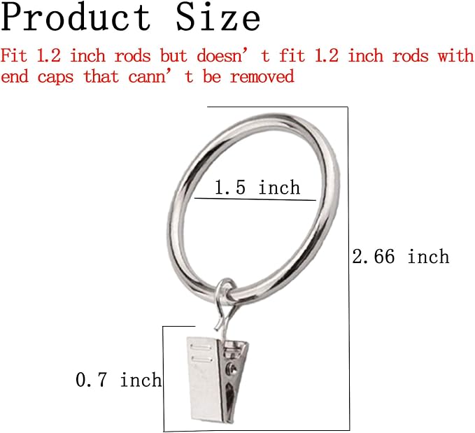 16 Pack Curtain Rings with Clips, Window Clip Rings Curtain Hooks Hangers Clip - Image 2