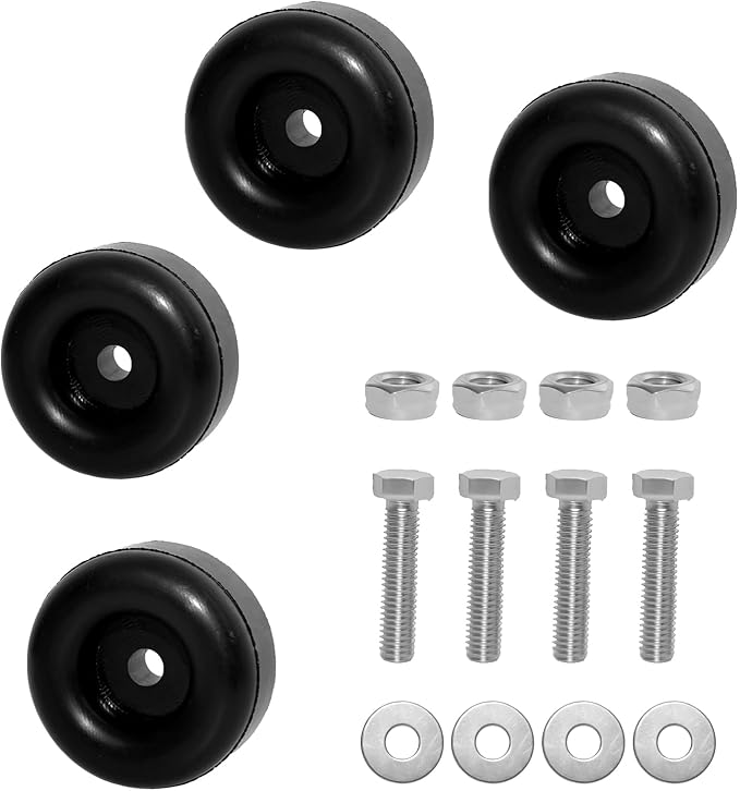 4-Pack Heavy Duty Anti Vibration Rubber Foot Pads, Screw-On Rubber Bumper Isolators Compatible with Generators, Pressure Washers, Compressors, Amps, Trailers