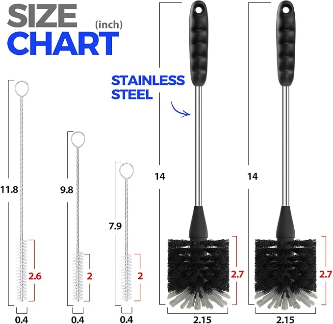 Holikme 5 Pack Bottle Brush 14" Stainless Steel Straw Cleaner Brush, 3 Straw - Image 5
