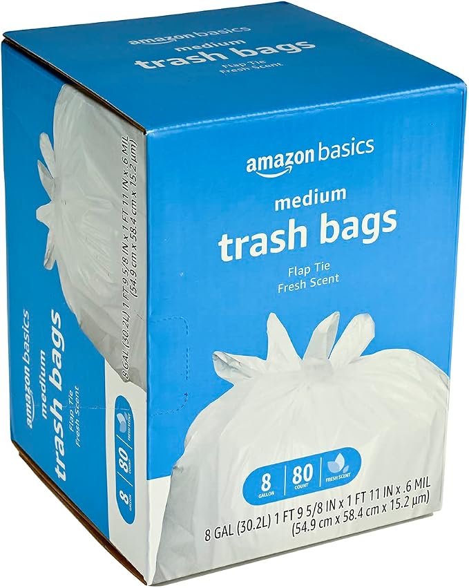 Amazon Basics 8 Gallon Flap Tie Trash Bags, Fresh Scent - Image 3