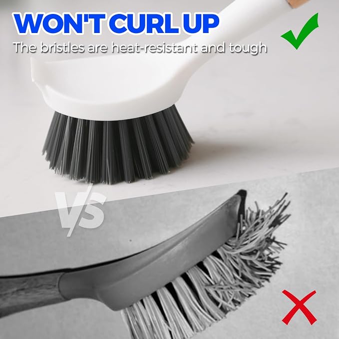 Holikme 3 Pack Dish Brush with Bamboo Handle Cleaning Brush, Pans and Vegetables - Image 3