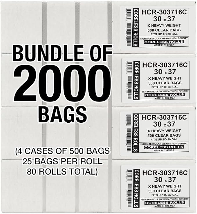 Aluf Plastics 30 Gallon16 Micron Clear Trash Bags 30" x 37" 2000 Count - Image 2