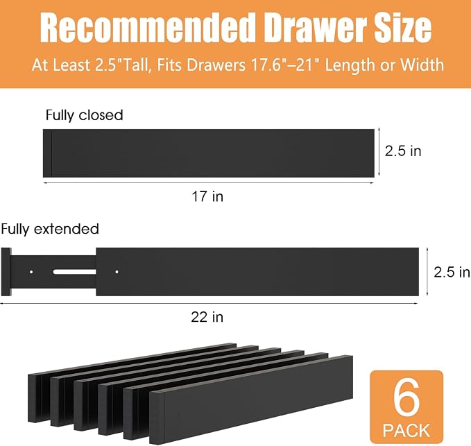 Bamboo Drawer Dividers, Adjustable Drawer Organizers, Fits 17.6–21" Drawers | - Image 3