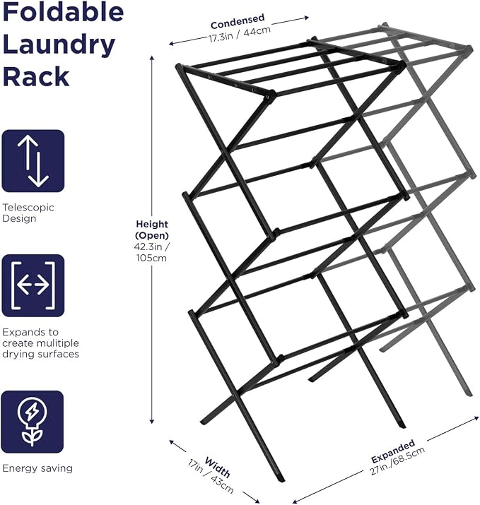 Black+Decker 3 Tier Expandable Collapsing Foldable Laundry Rack - Image 2