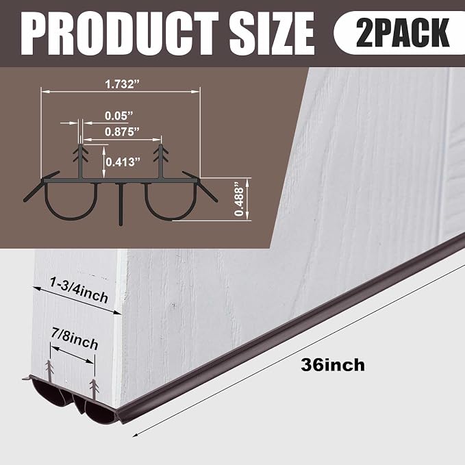 Pushglossy 2 Pcs 36" Kerf Door Sweep Double Bubble Kerf Brown | 1-3/4" Wide - Image 2