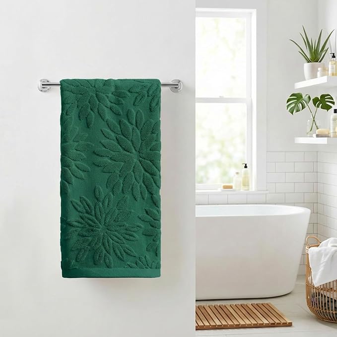 Artoid Mode 1 Pc Dark Green 3D Dahlia Floral Jacquard Hand Towels - Image 2
