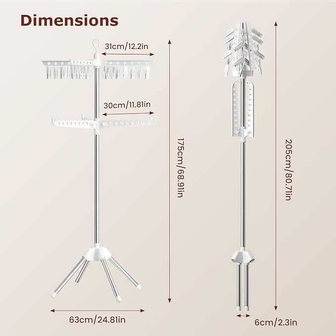 Abiglifty Rotatable and Foldable Clothes Drying Rack, Space Saving Free - Image 3
