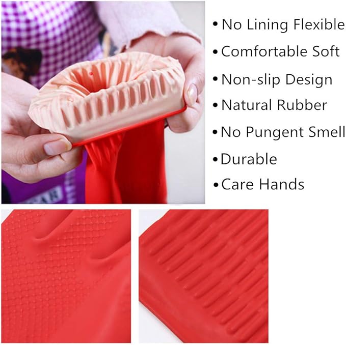Rubber Cleaning Gloves Kitchen Dishwashing Glove 3-Pairs, Waterproof Reuseable. - Image 3