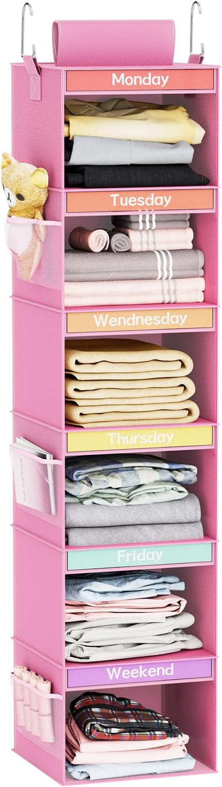 Fixwal Weekly Kids Clothes Organizer 6-Shelf Hanging Closet Storage Pink | by Fixwal