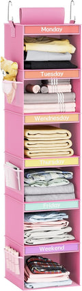Fixwal Weekly Kids Clothes Organizer 6-Shelf Hanging Closet Storage Pink | by Fixwal