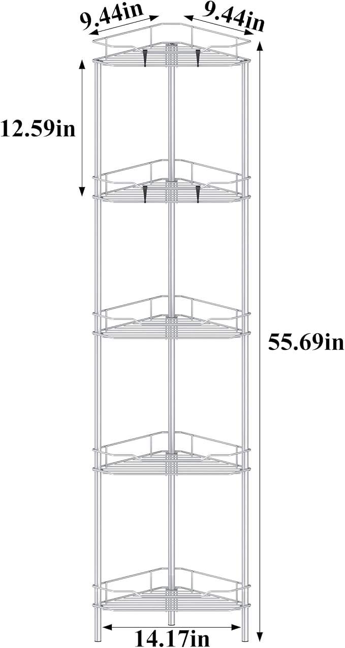 HuggieGems Metal Floor Standing Corner Shower Caddy, 5 Tier - Image 4