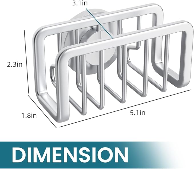 TAILI Sponge Holder for Kitchen Sink with Strong Suction Cup, Removable Sponge Holder, Rustproof Aluminum Sink Caddy for Sponges, Dish Brush - Silver