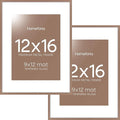 Homeforia 12x16 Picture Frame Mocha, High End Metal 12x16 Poster Frames with Mat 9x12 for Photo, 12 x 16 Mocha Frame Matted to 9 by 12 inch Print, 16x12 Thin Frames, Tempered Glass, Wall Kit, Set of 2