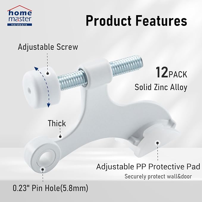 Hinge Pin Door Stop, Adjustable Door Stopper Hinge, 12 Pack | Heavy Duty Zinc - Image 3