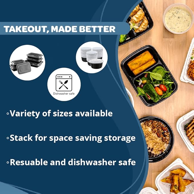 TIYA Food Containers - 12 oz Bulk 150 Pack with Lids - Rectangular Plastic To-Go Containers - Reusable, Microwavable, Dishwasher Safe - Leak-Proof for Meal Prep - BPA-Free