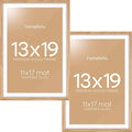 Homeforia 13x19 Picture Frame Wood, High End Natural Oak 13x19 Light Wooden Poster Frame with Mat 11x17, 13 x 19 Frames Matted to 11 x 17 Photo, 19x13 Hanging Frame, Tempered Glass, Wall Kit, Set of 2