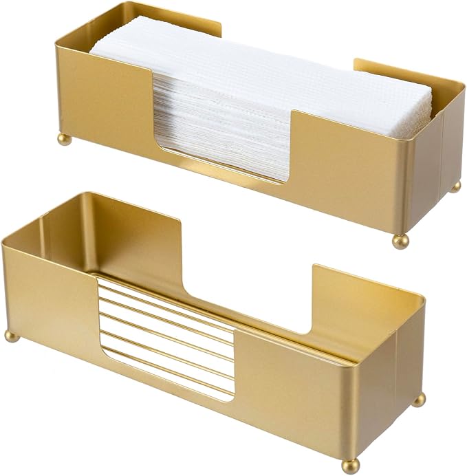 MyGift Brass Tone Metal Hand Towel Holder Countertop Dispenser Set of 2 by MyGiftHome