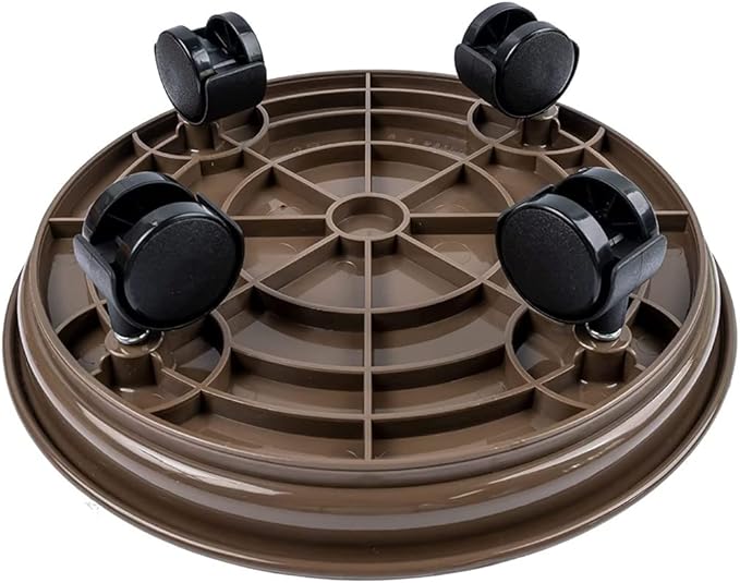 2 Pack Plant Caddy With Wheels 12inch,Round Potted Rolling Plant Stand With Wheels Heavy Duty Flower Pot Rack on Rollers Dolly Trolley Saucer Tray Pallet with Universal Wheels (12inch, Brown)