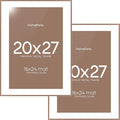 Homeforia 20x27 Picture Frame Mocha, High End Metal 20x27 Poster Frames with Mat 16x24 Photo, 20 x 27 Mocha Frame Matted to 16 by 24 Print, 27by20 Thin Hanging Frames, Tempered Glass, Wall Kit, Set of 2