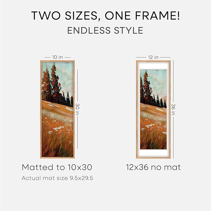 Homeforia 12x36 Wood Frame, High End Natural Oak 12x36 Light Wooden Picture Frame with Mat 10x30, 12 x 36 Poster Frames Matted to 10 by 30 Art, 36x12 Hanging Frames, Tempered Glass, Wall Kit, Set of 1
