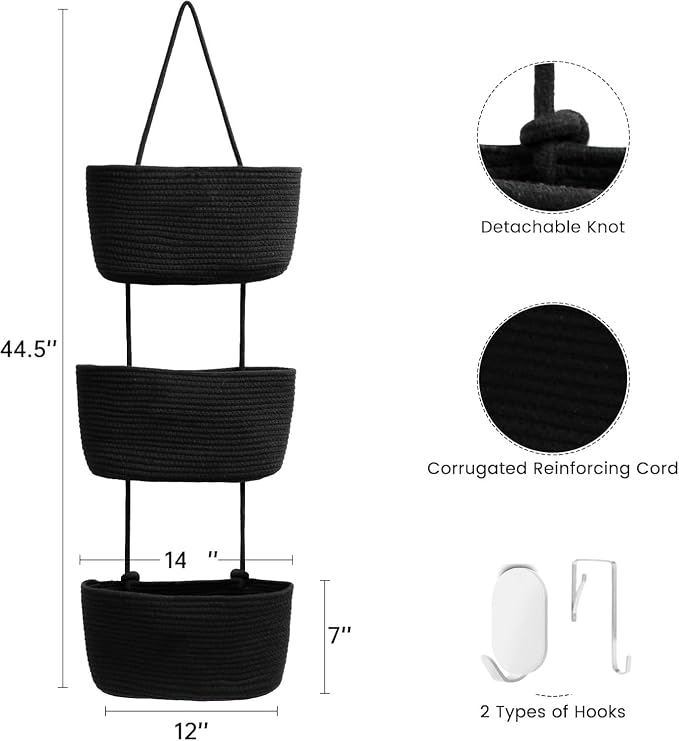 Hanging Basket, Over Door Organizer, 3 -Tier Wall Basket - Image 6