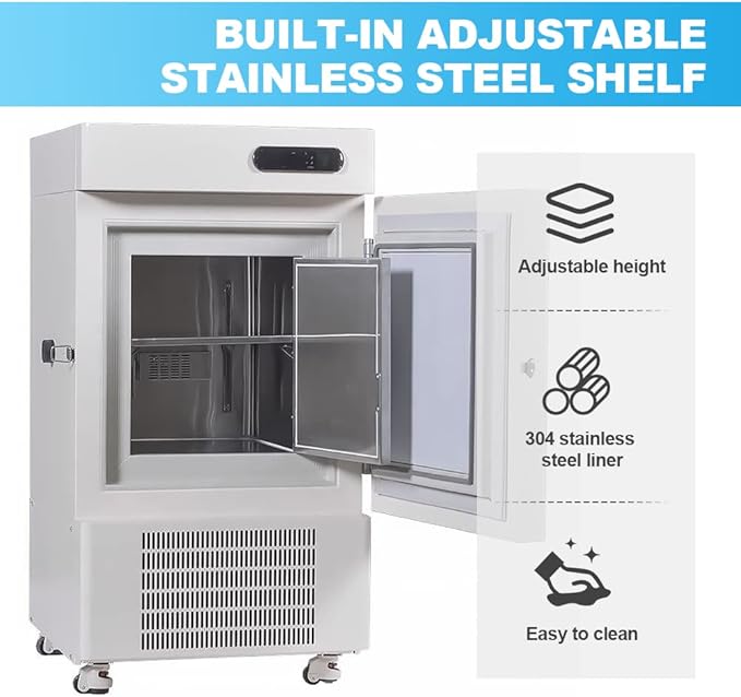 -122 °F Ultra-Low Temperature Freezer 58L Lab Cryogenic Refrigerator -86°C Samples Flash Freezer for Laboratory Samples Storage (58L-S)