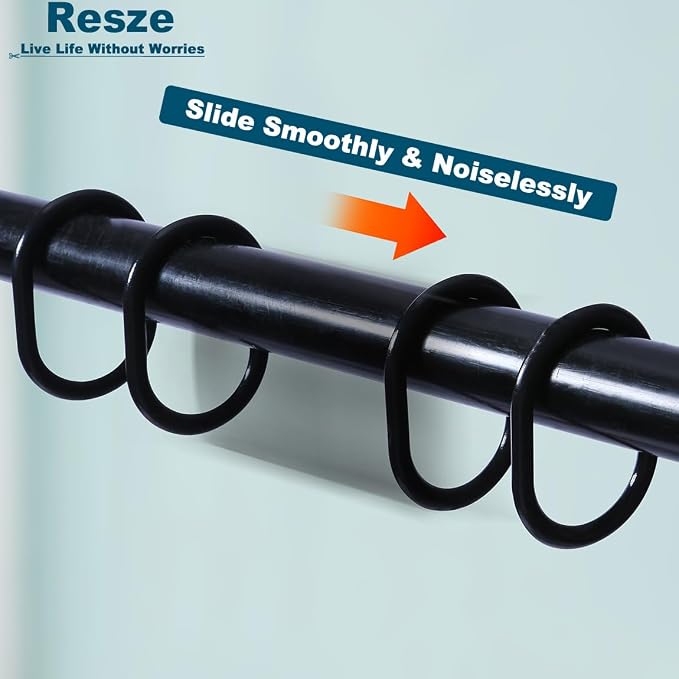 Resze 24 PCS Shower Curtain Rings, Plastic Black Shower Curtain Hooks, C-Shaped - Image 3