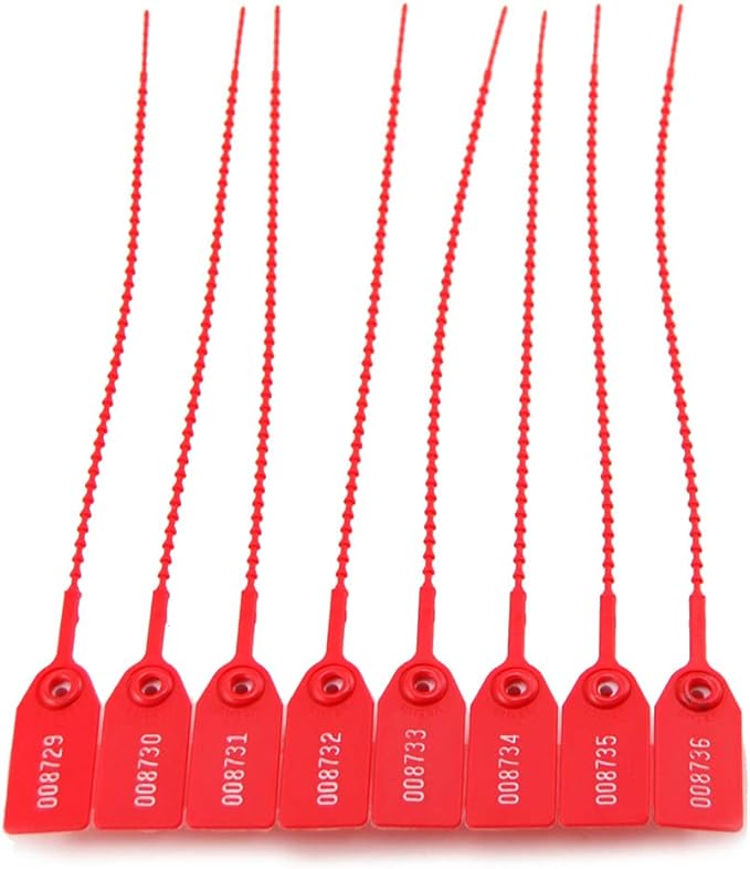 Leadseals(R) 1000 Plastic Tamper Seals, Zip Ties for Fire Extinguishers Pull Tite Security Tags Numbered Disposable Self-Locking Tie 250mm Length (Red)